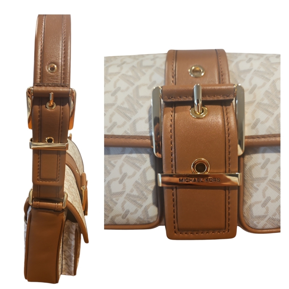 Michael Michael Kors Colby Medium Empire Monogram Shoulder Bag Vanilla Luggage - Picture 9 of 11